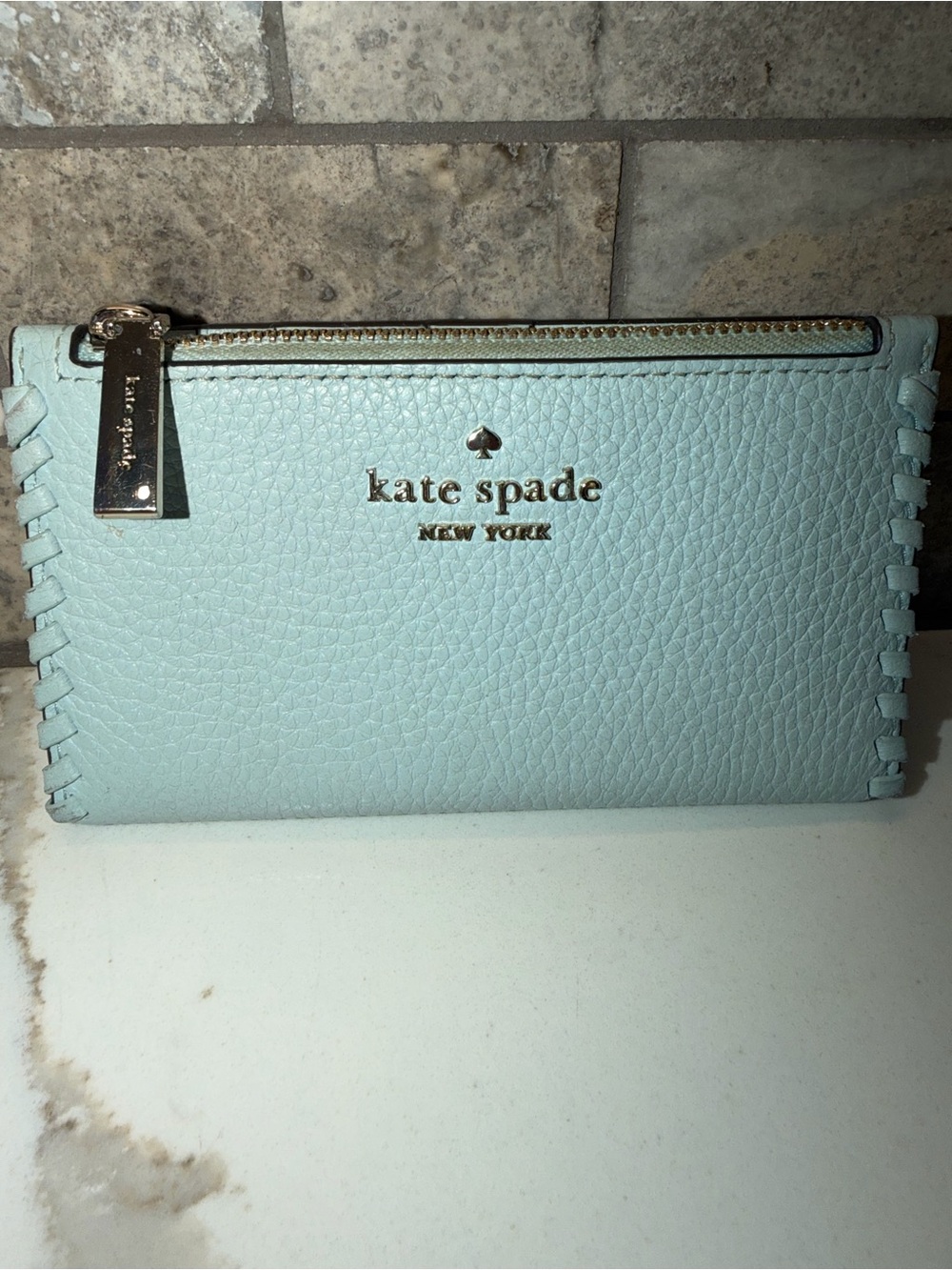 kate spade Leila Whip Stitch Slim wallet in tiffany blue